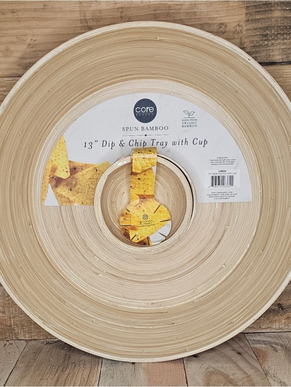 Core Bamboo 13" Spun Bamboo Dip & Chip Tray with Cup - Natural